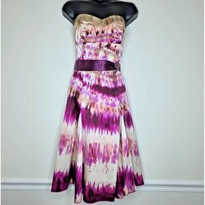 VTG‎ Y2K Tie Dye Strapless Silk Formal Dress Sz 6 Preppy Fairy Princess